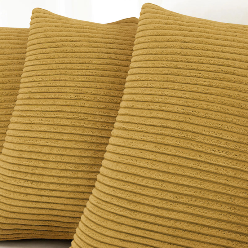 Shadwell Striped Square Scatter Crushed Velvet Cushion Cover, Ochre