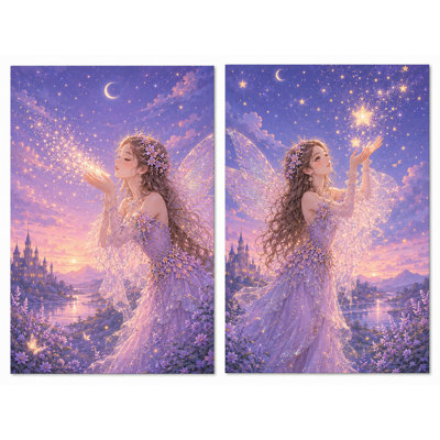 Extra-Large Set of 2  Starlight Fairy Wishes Wall Art Canvas Print 24x36 Inch Celestial Fantasy Castle Artwork for Living Room Bedroom Home Decor Ready to Hang