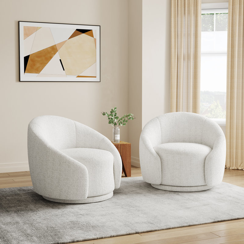Fauteuil demi-tonneau pivotant rembourré Aunna, Ourson blanc