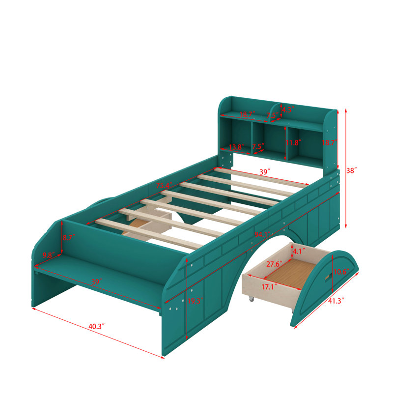 Lit plateforme avec 2 tiroirs Pryanika, Simple, Vert foncé