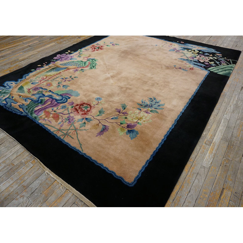 Hand Knotted Pile Rectangle Wool Floral Brown Earth Tone 1920s Antique Rug