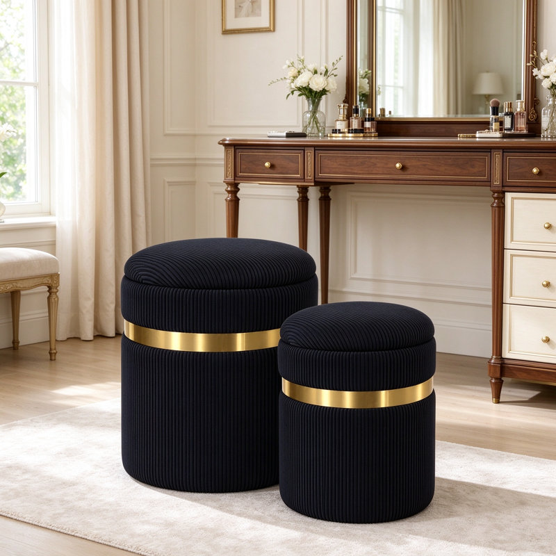 Solid Wood Accent Stool, Black