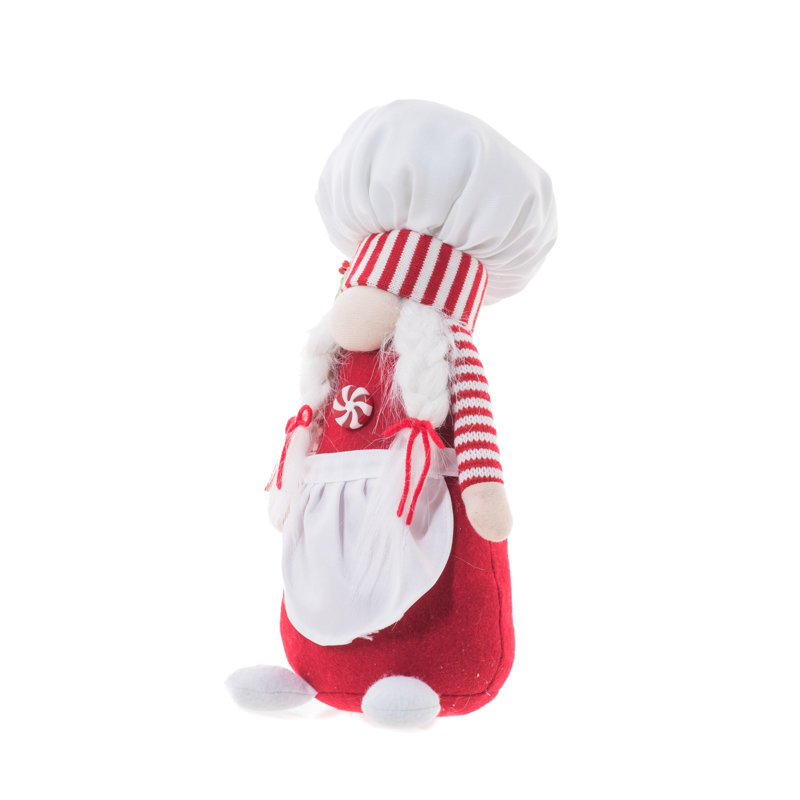 Gnome de père Noël debout en tissu blanc / rouge