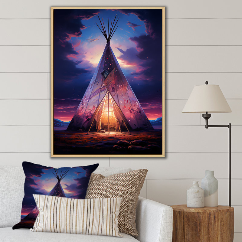 Native Tipi Sacred Visions - Imprimé, Cadre naturel flottant, H 20 po x l 12 po x P 1 po