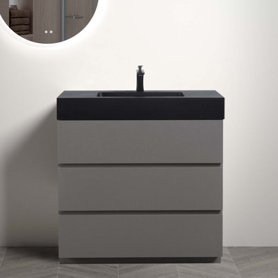 Meuble-lavabo autoportant moderne avec lavabo sans drain et robinet Modern H 37 po x l 35,8 po x P 18,1 po