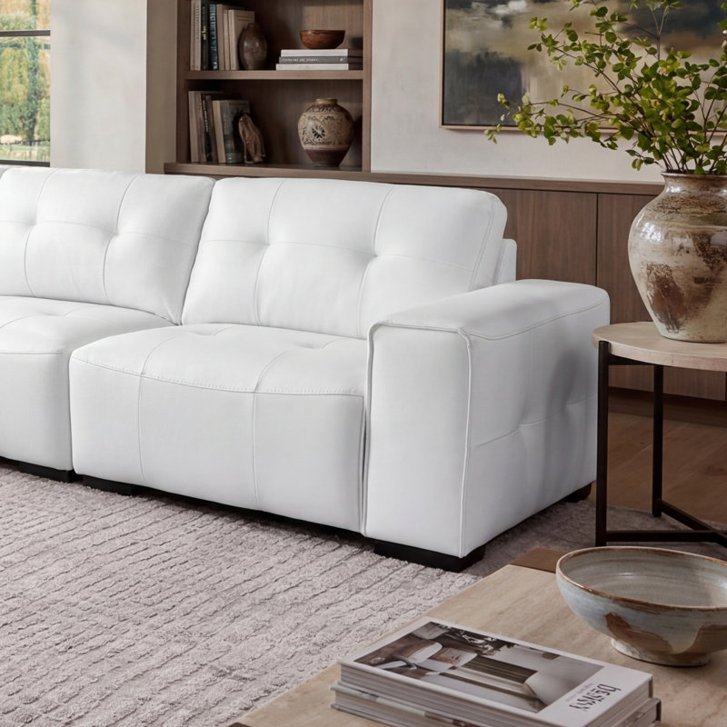 Upholstered Leather 5-piece L-sectional, White Faux Leather