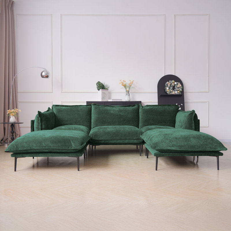 Canapé et chaise modulaire en velours réversible de 111,02 po de large Traci, 5 pièces, Velours vert