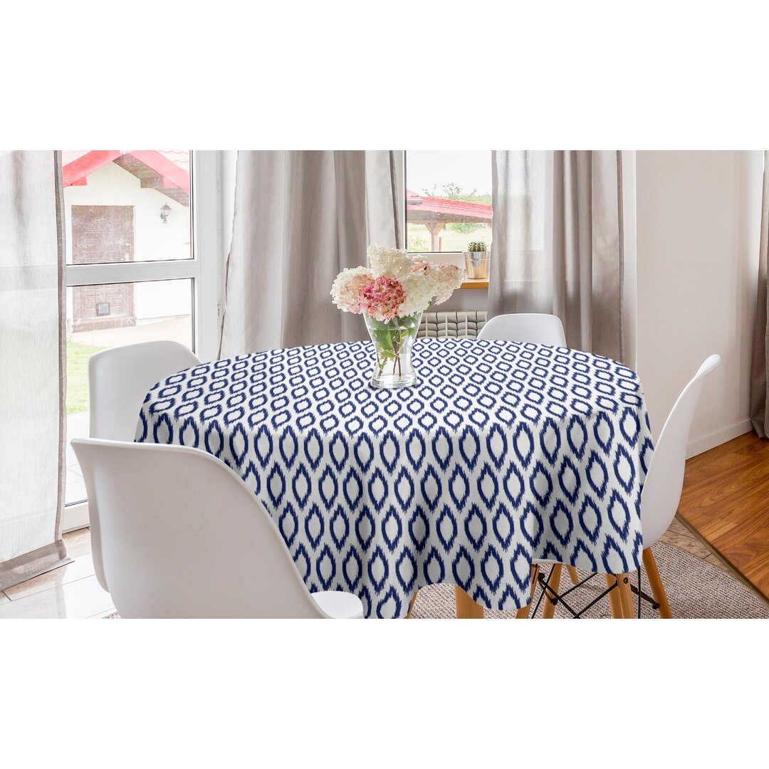 Runde Tischdecke, Eastern Blaue Verzierung, Ikat, Königsblau Weiß