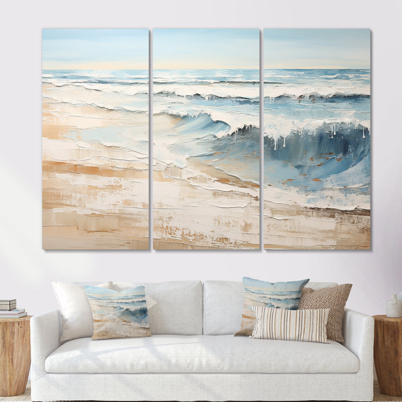 Golden and Blue Beach Tranquility I - ensemble d'art mural sur toile plage, Toile tendue, H 40 po x l 60 po x P 1 po