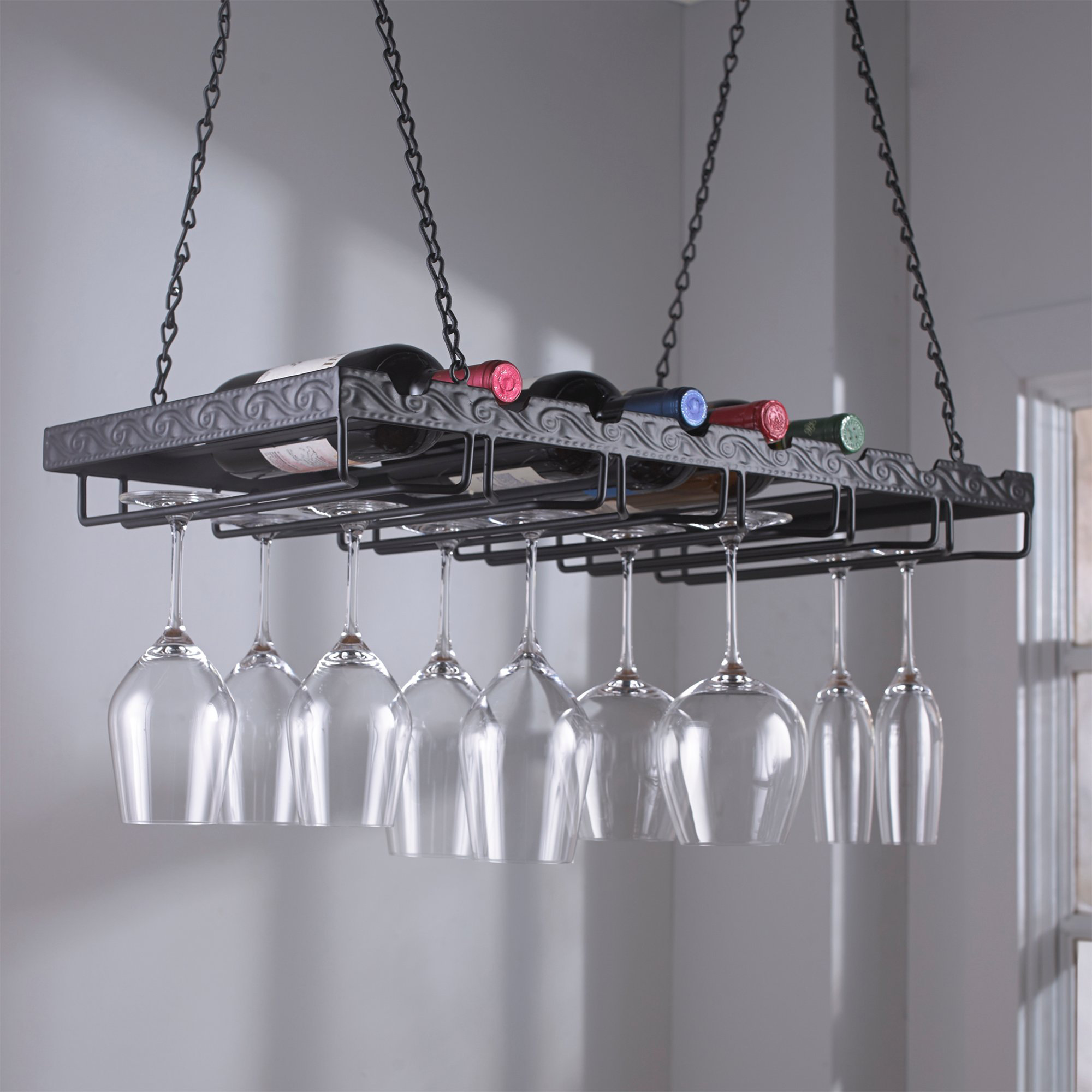 Wine Enthusiast 8 Bottle Hanging Wine Bottle and Glass Rack & Reviews Wayfair