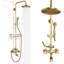 Ensemble de robinet de douche pour salle de bain en laiton antique avec pomme de douche à pluie à effet de pluie avec poignée de douche à cascade et bec de baignoire mural avec tablette de douche