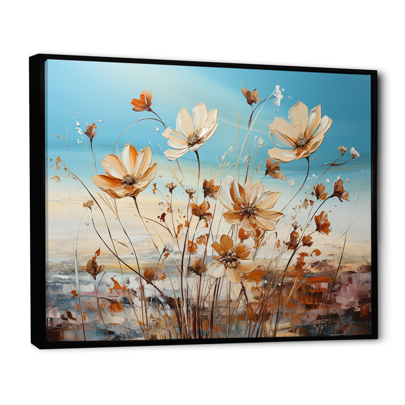 Birds Of Paradise Flowers Fields sur impression sur toile, Cadre flottant noir, H 34 po x l 44 po x P 0,5 po