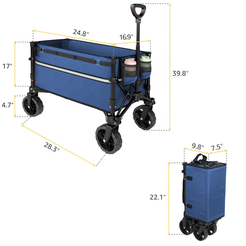 Chariot utilitaire pliable avec roulettes, Marine