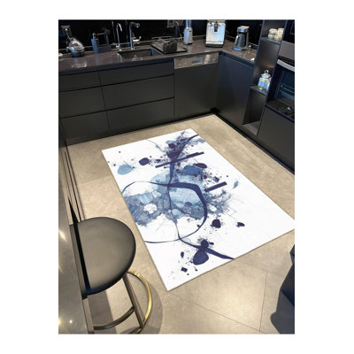 Tapis décoratif à rayures bleues lavable à la machine