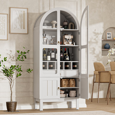 Arched acrylic storage cabinet - Four doors with wine compartments (white)