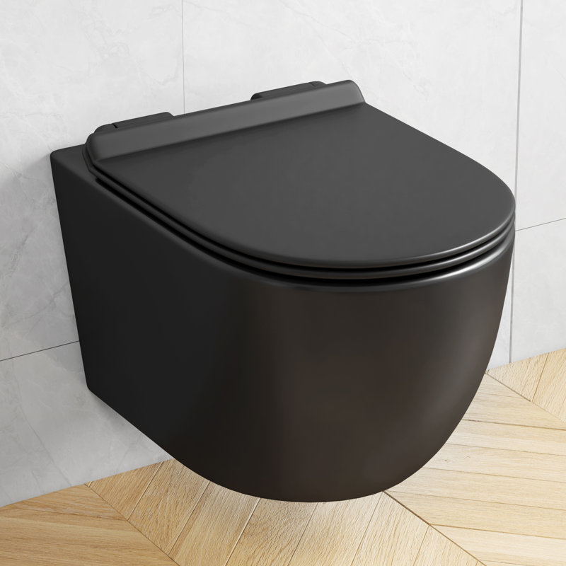 Hampton Wall Hung Toilet 0.8/1.6 GPF Dual Flush Elongated Bowl Toilet in Crisp white, Seat Included, Mattschwarz