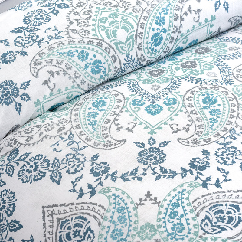 Traditional Utility Percale Weave Reversible Comforter Set - Ruhani, King Comforter + 2 King Shams