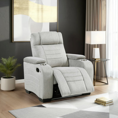 Henline 38.5" Modern & Contemporary Textured Microfiber Reclining Chair with Hidden Storage & Cup Holders, Wall-Hugger Design & LED Base Lighting by Latitude Run