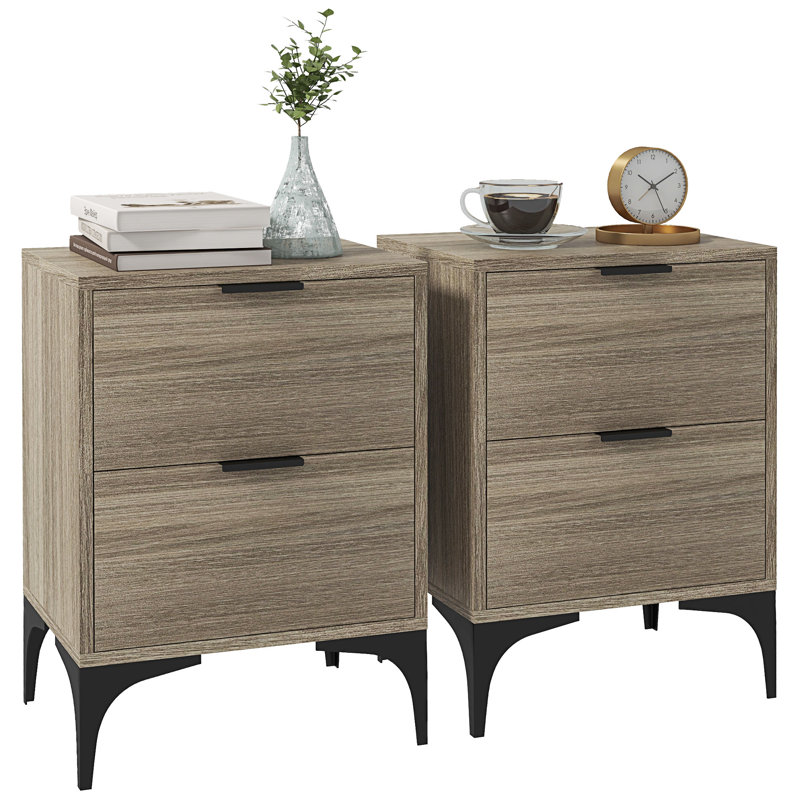 Cherylle 40cm W Manufactured Wood Bedside Table, Grey/Black