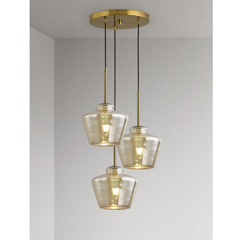 Luminaire suspendu à 3 lumières, Laiton brossé, Mercurisé