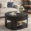 Table basse ronde avec plateau relevable, rangement dissimulé et hauteur réglable. Style champêtre et minimaliste moderne.-569186107