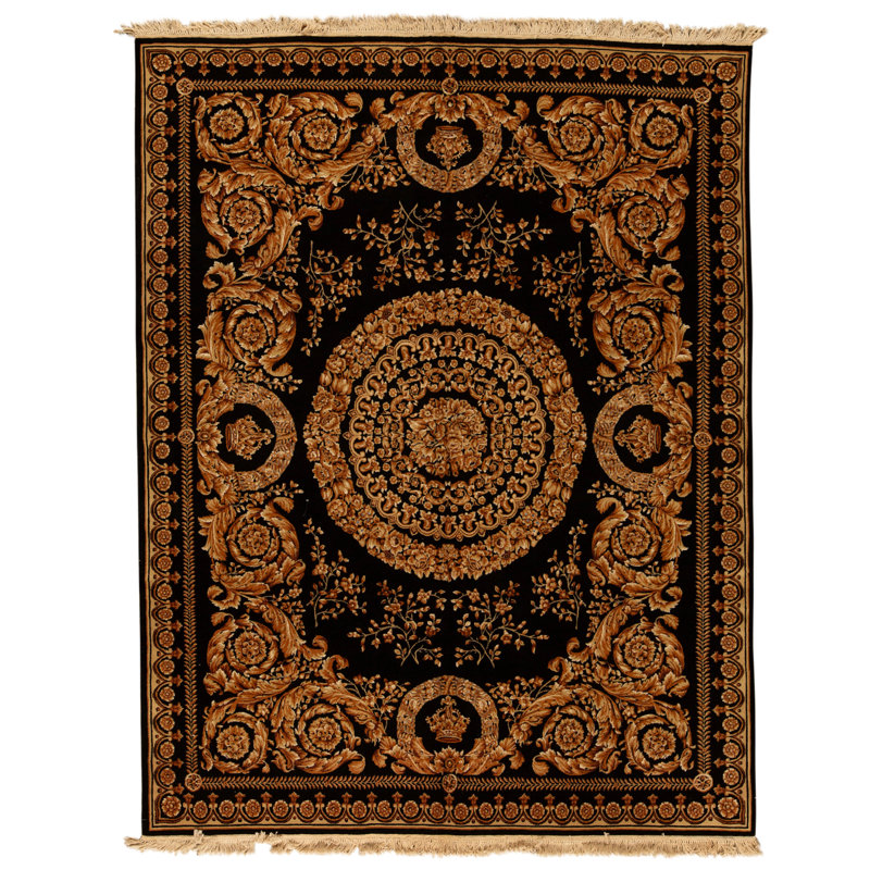 Hand Knotted Wool Area Rug in Black