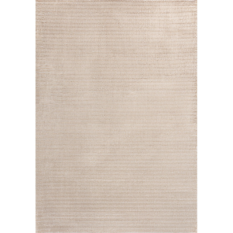 Wolcott Modern Minimalist Pinstripe High-Low White/Gold Rug, Rectangle 7'9" x 10'