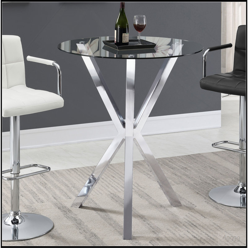 Fraser Chrome 35-inch Glass Top Bar Table