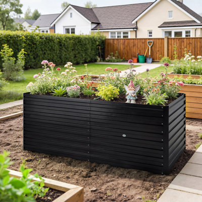 Lit de jardin surélevé galvanisé, boîte à fleurs 5 pi x 3 pi x 2 pi, noir