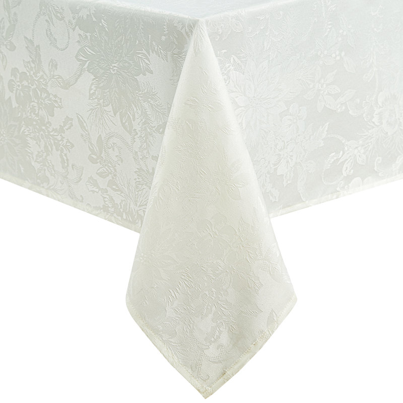 Nappe tissée à motif floral de poinsettia Tilghman, Ivoire, 84 po x 60 po oblong