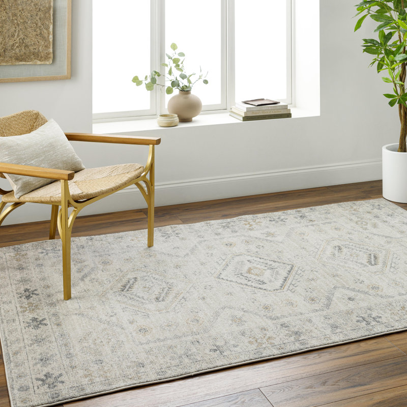 Rectangle Southwestern Machine Woven Polypropylene Area Rug in Medium Gray, Rectangle 7'10" x 10'