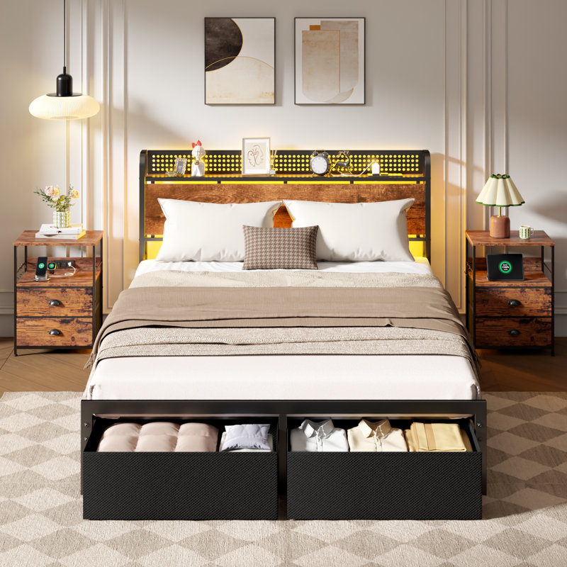 Ensemble de chambre à coucher 3 pièces, Grand lit, Rustic Brown