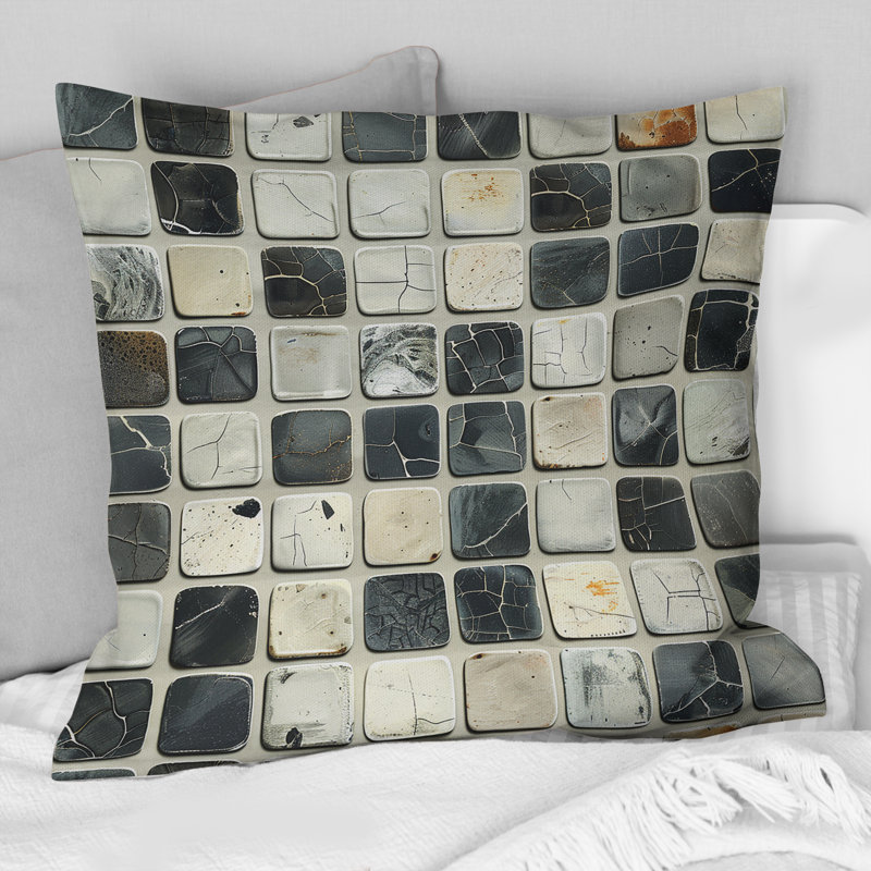 Coussin décoratif gris Mid-Century Mosaic Tiles III - Mid-Century, H 16 po x l 16 po