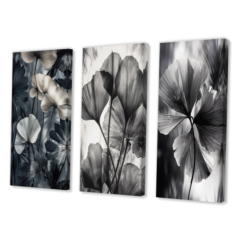 Ensemble de 3 feuilles de ginkgo tropical, Toile tendue, H 40 po x l 60 po