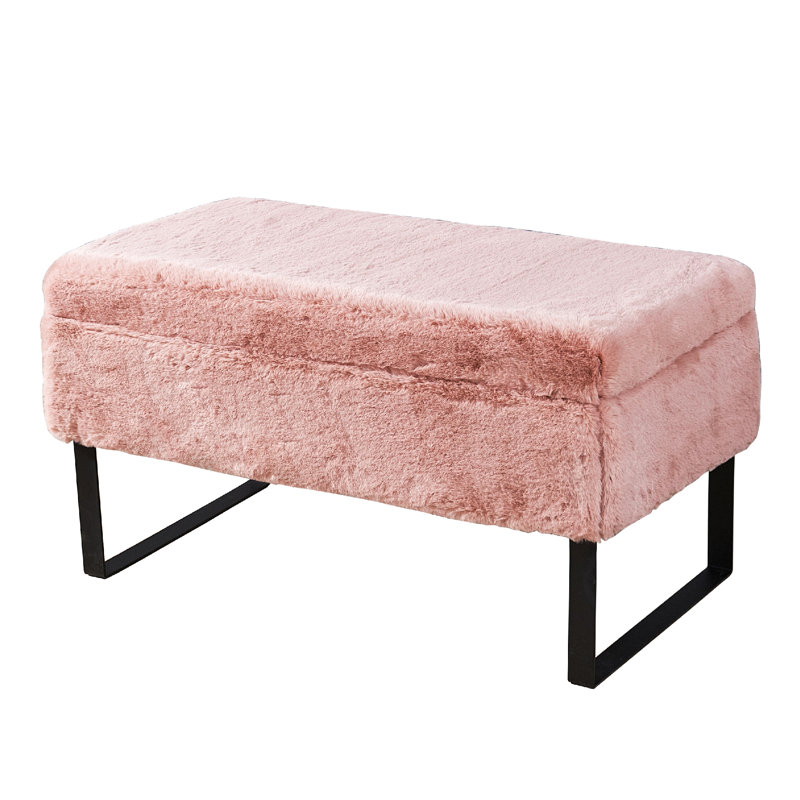Repose-pieds avec rangement Lovitto, Fausse fourrure quartz rose