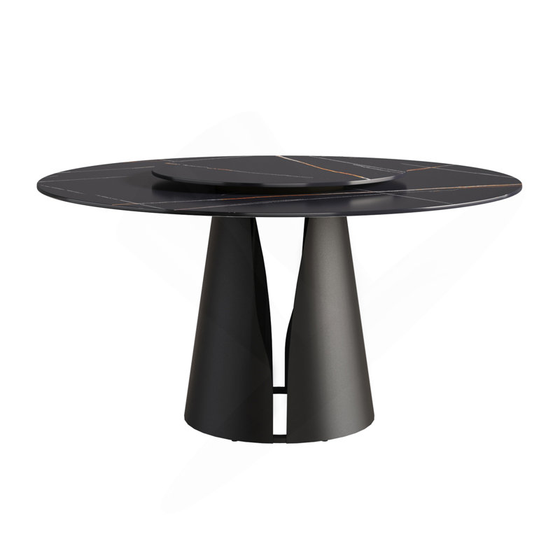 Table de salle à manger moderne 59,05 po en pierre artificielle ronde en acier au carbone pouvant accueillir 6 personnes - 31,5 po