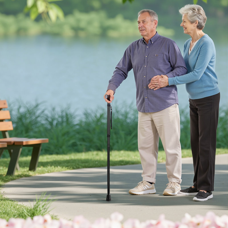 Walking Cane Folding Walking Stick with 5-Level Adjustable Height Anti-Slip Tip