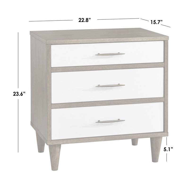 Afrida 3 Drawer Nightstand, Light Walnut/White