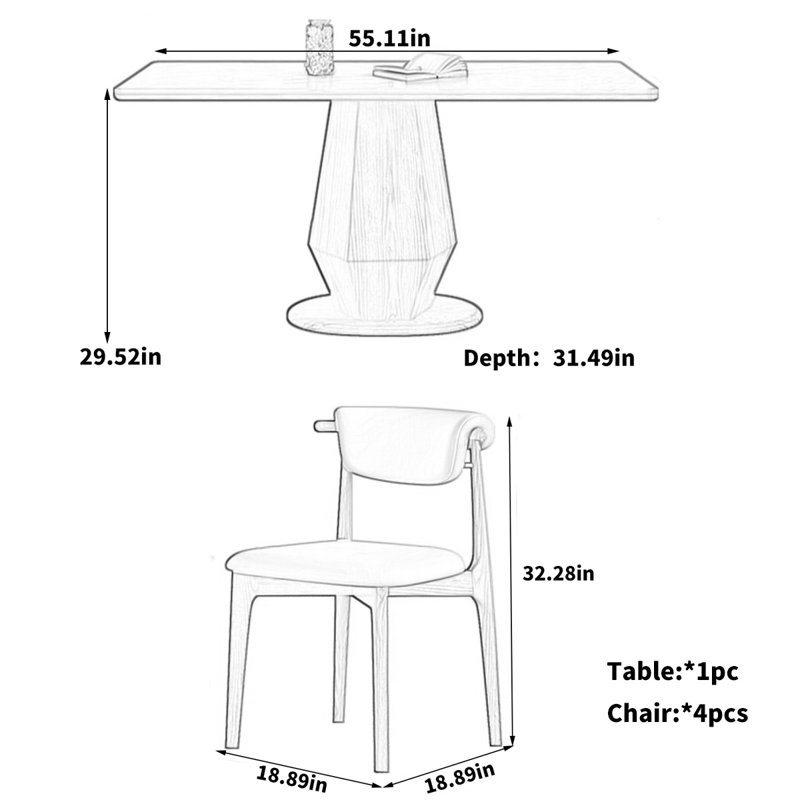 Ensemble de salle à manger rectangulaire 55,25 po x l 31,49 po 55 po