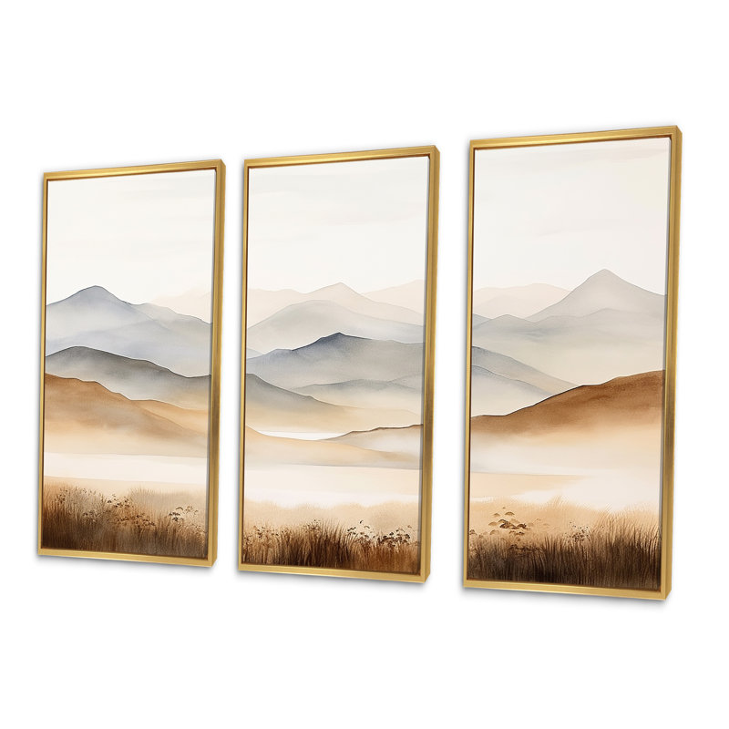 «Mountain Silent Beauty II - Landscape Mountains», ensemble d'art sur toile, Cadre flottant doré, H 40 po x l 60 po x P 1 po