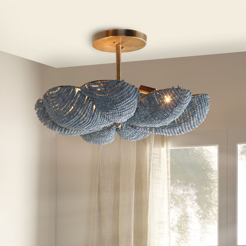 Anguilla Semi-Flush Mount in Blue Wood Beads, Blue