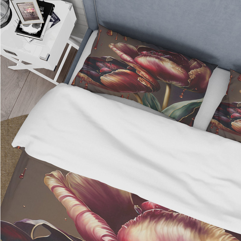 Ensemble de housse de couette floral Tulip II - microfibre de polyester, Housse de couette très grand et 2 très grandes t