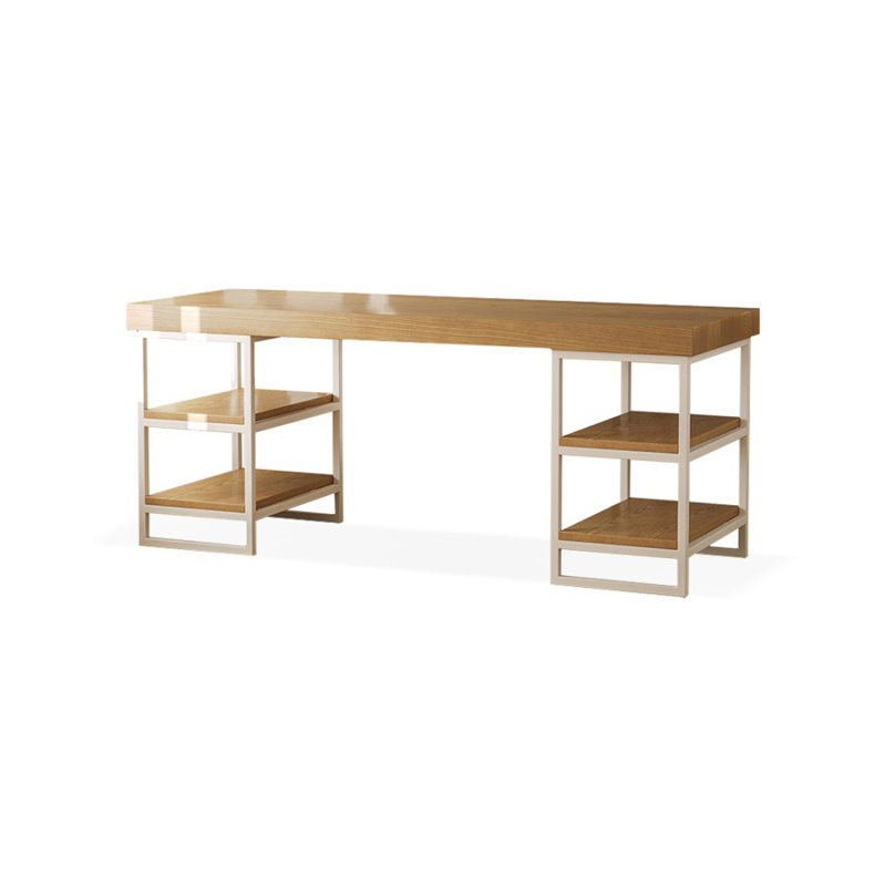 Bureau rectangulaire brun et blanc en bois massif et fer, H 29,53 po x l 62,99 po x P 23,62 po