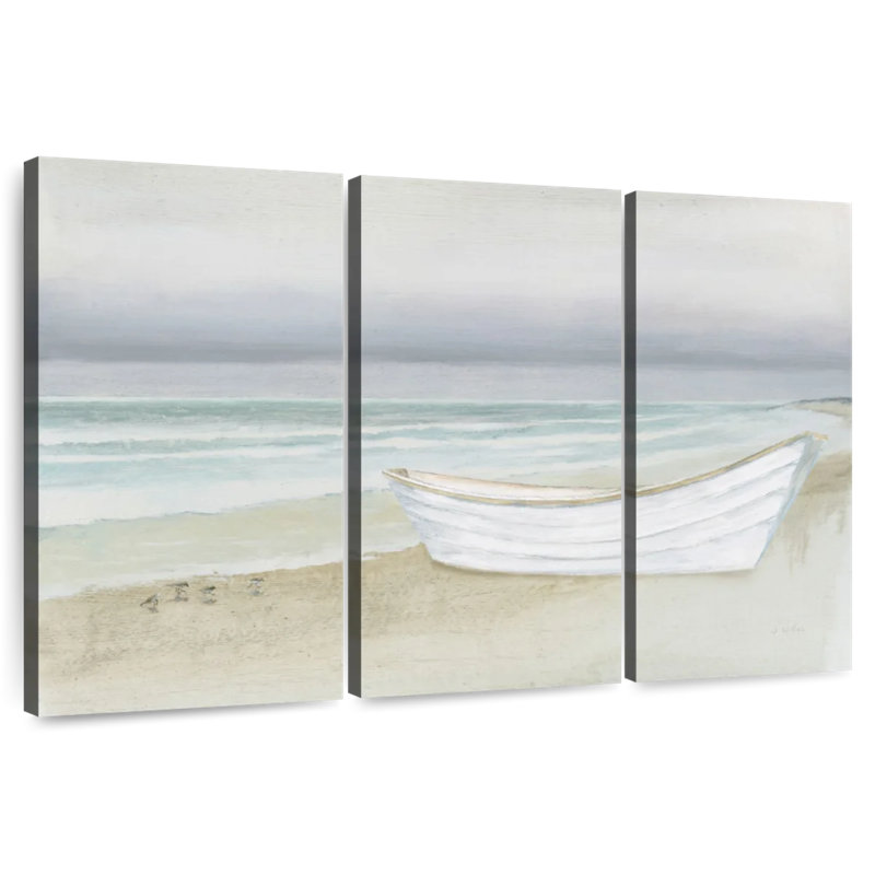 Mehar serein bord de mer avec bateau, H 24 po x l 38 po