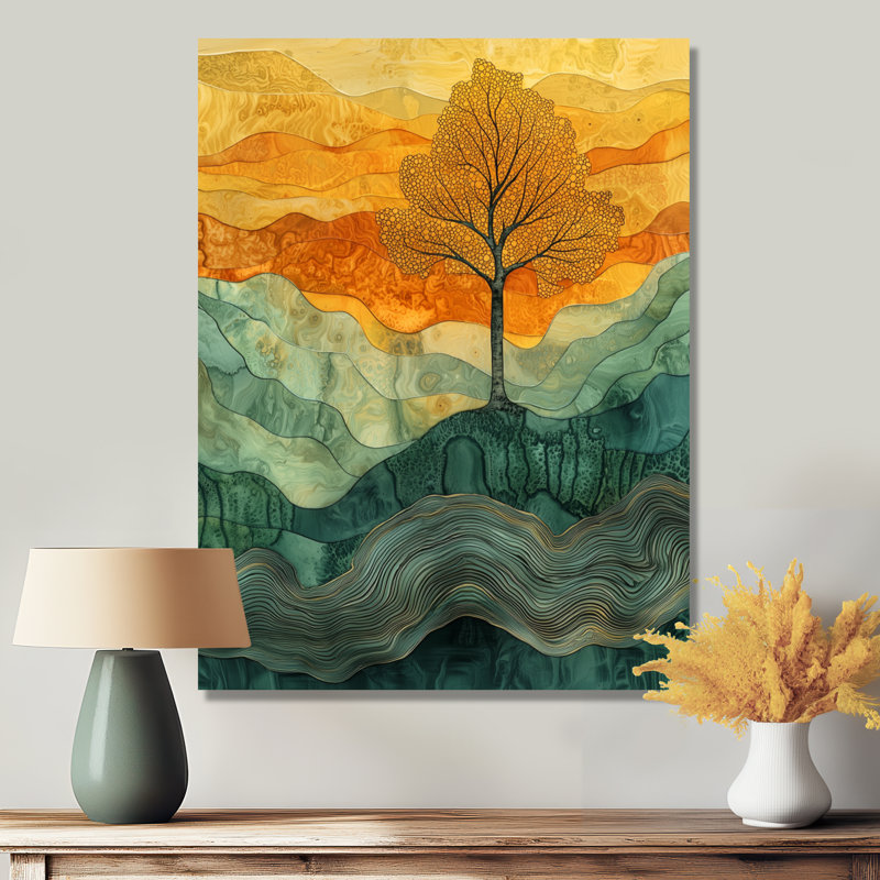 Nature bouleau avec des racines de sérénité II - arbre, impression murale en métal, H 32 po x l 24 po