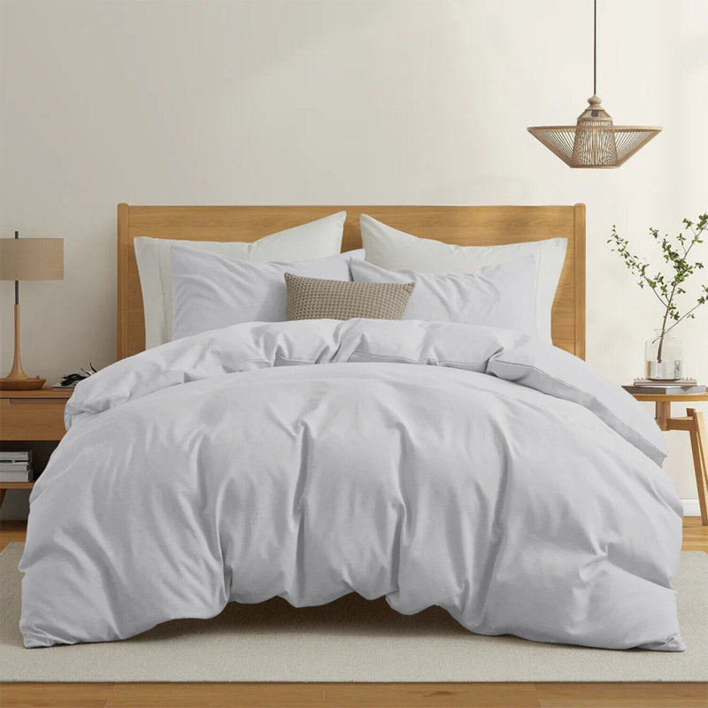 Premium 4-Piece Microfiber Duvet Cover Complete Set, Silver, Kingsize Duvet Cover Set + 3 Additional Pieces