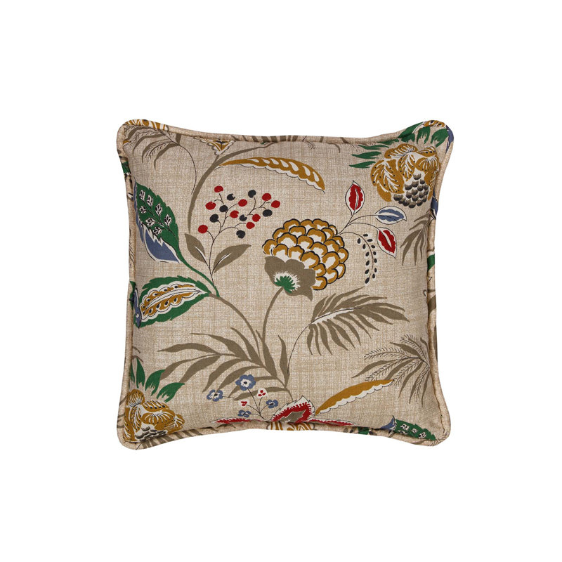 Coussin Tradewinds, Brun / crème / rouge / vert / bleu, Motif floral