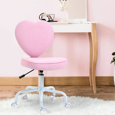 Chaise de bureau réglable en hauteur rose avec pivot à 360 ° et conception «Heart Love», siège en lin avec dossier pivotant et rembourré
