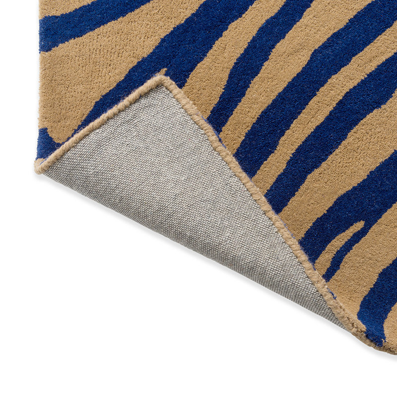 Handmade Blue and Beige Wool Abstract Rectangular Rug
