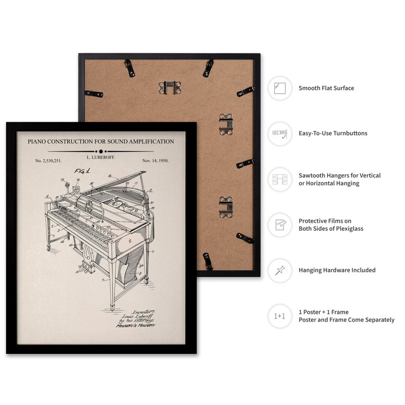 Piano, plan n ° 1, Black Framed, Poster, 12"H x 16"W